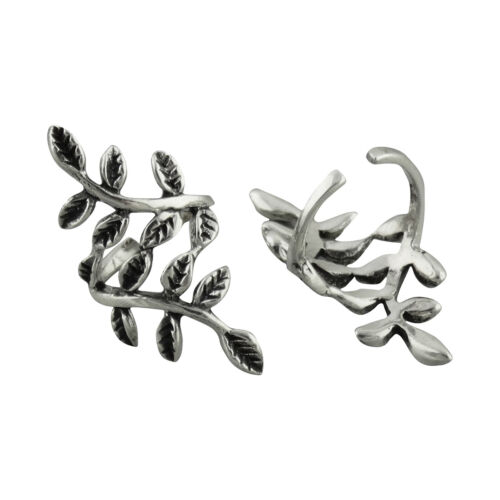 925 Sterling Silver Mirrored Leaves Gift New Wrapped Vine Ear Cuff Earrings