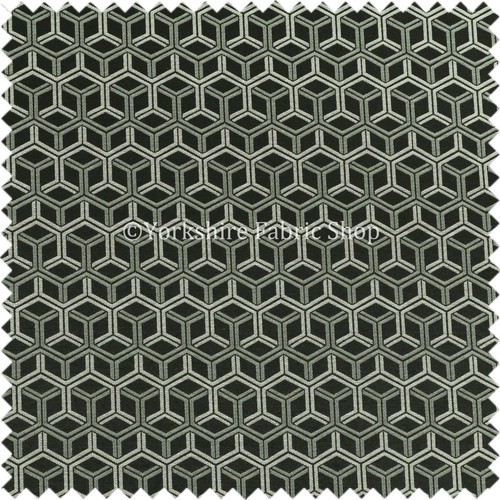 New Lightweight Chenille 3D Cube Geometric Pattern Black Upholstery Fabrics