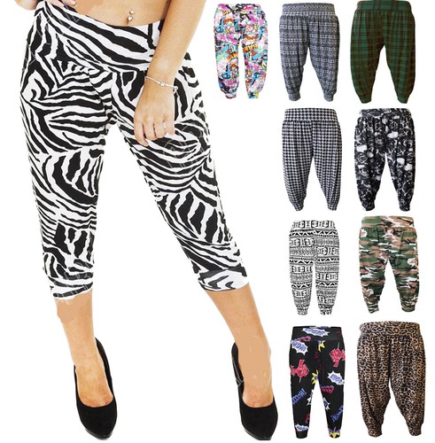 Le donne Plain 3//4 coltura Hareem Ali Baba Pantaloni Donna Pantalone Leggings Taglie Forti 8-26