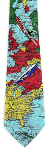 Atlas Map Airplane Pilot Planes Travel Novelty Necktie Blue #574 NEW Globe 