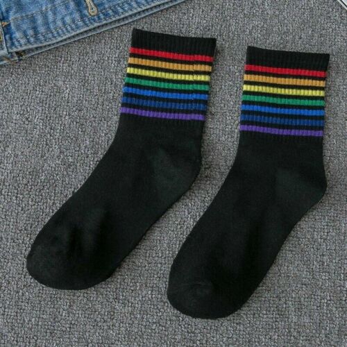 Men Sport Socks Rainbow Striped Women Casual Hosiery Cotton Ankle Short Socks