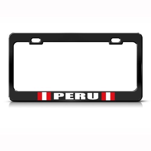 PERU PERUVIAN FLAG BLACK COUNTRY Metal License Plate Frame Tag Holder