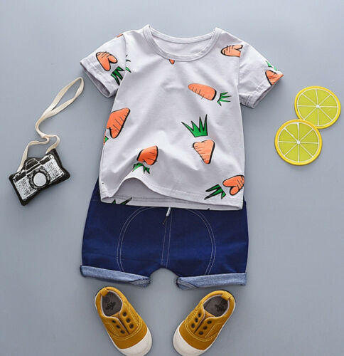Toddler Baby Kids Boys Pineapple T-shirt Tops+Solid Shorts Casual Outfits Sets 