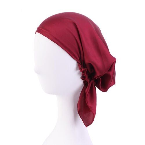 Satin Women Hijab Elastic Turban Muslim Beanie Bonnet Hat Chemo Cap Headwrap New
