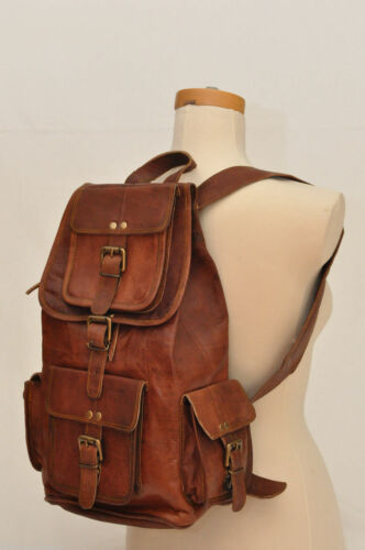 Vintage cuir véritable sac à dos Sac à dos Sac de voyage pour hommes et femmes