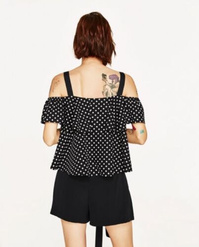 Black & White Top Size M ZARA Poplin Blouse Ruffled Sleeves New RT$49.90 