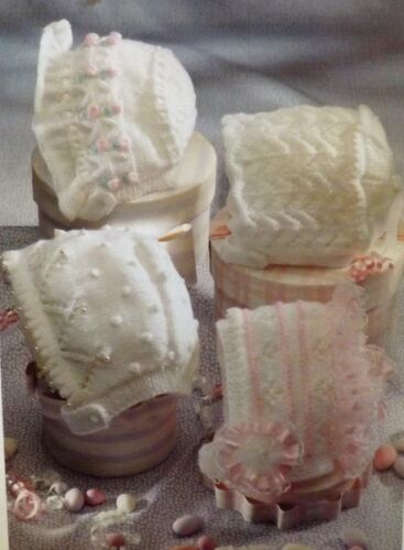 Vintage knitting pattern 4 styles bébé bonnet 4 plis & dk 0-2 ans P5267 