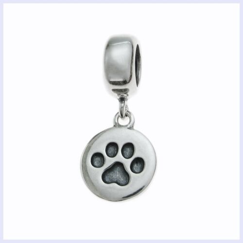 Sterling Silver Dog Puppy Paw Footprint Round Bead for European Charm Bracelet 