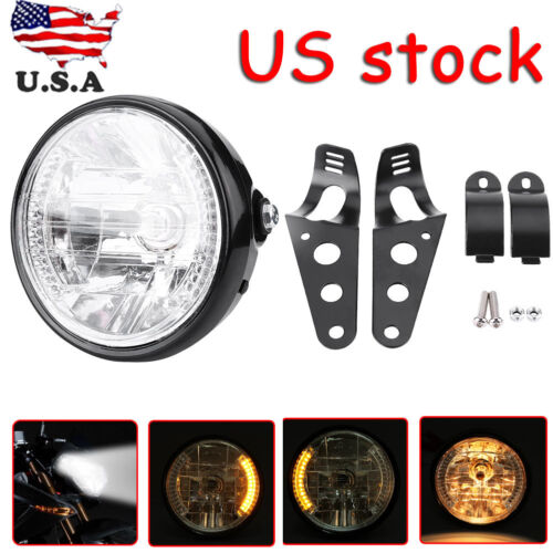 7&#034; inch Motorcycle Headlight Amber LED Turn Signal Light fit For Cafe Racer