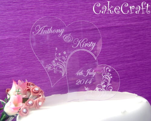 Acrylique Coeur Gravé Personnalisé Fiançailles Mariage glaçages pour gâteau décorations 