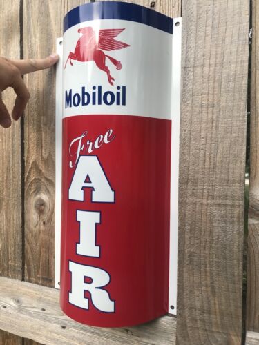 Mobiloil Mobilgas Mobil Free Air Curved Metal  Gasoline Gas sign Pump Oil WOW!!!