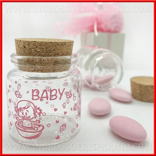 show original title Details about  / Small Jar Glass Decorated Pink baby favours DIY Birth Baby