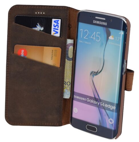Samsung Galaxy s6 Edge Book maletín de cuero bolso funda CARTERA CASE Antik darkbraun 