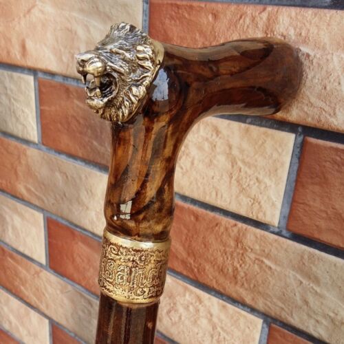Lion Cane Walking Stick Wooden BURL Handmade Men's Accessories Cane 33-37" inch. 