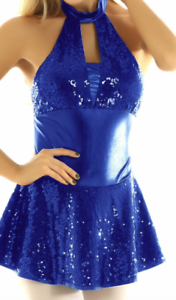 Details about  / Blue Ice Figure Skating Dress Halter Shiny Sequins Costume Women/'s Medium