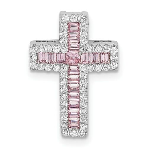 Details about / Sterling Silver 925 Pink /& White CZ Cross Chain Slide Charm Pendant