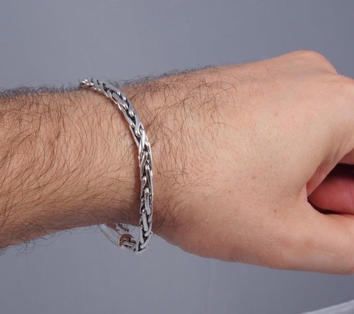 WOVEN BRAIDED HANDMADE CHAIN 925 STERLING SILVER MENS BRACELET 7.5/" 7.8/" 8.2/"