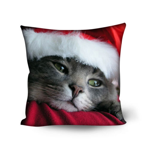 Christmas Cat Cushion Cover Throw Pillow Case 18"x18" pour canapé Home Office Decor 