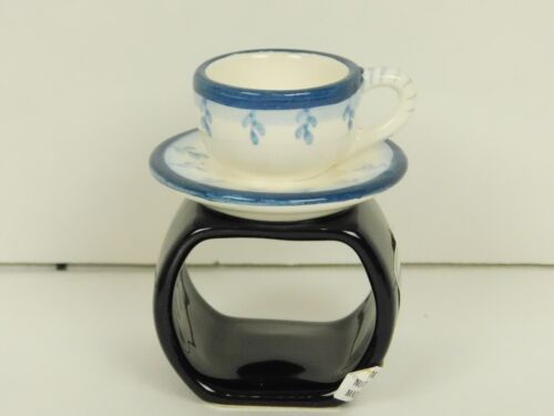 Set of 8 Department 56 Tea Cup /& Saucer Napkin Rings Holders Blue White Flowers
