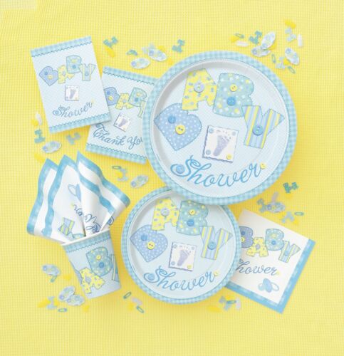 Blue Baby Shower Stitching Boy Party Tableware Decorations Napkin Cups Plate