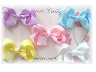 set of 5 monogrammed baby toddler bows-Great Gift!!