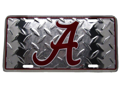 Alabama Crimson Tide "A" Football Diamond Deck 6"x12" Aluminum License Plate Tag