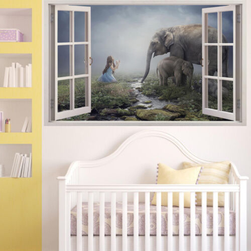 Éléphant avec oursons et fée fantasy autocollant mural chambre décoration autocollant murale 