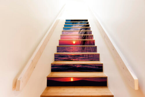 3D Tropical Sunset Landscape Self adhesive Staircase Sticker Stair Riser Sticker
