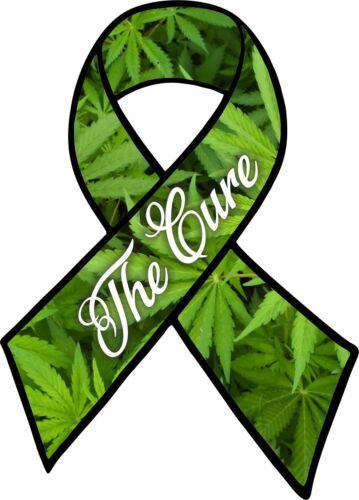 CANNABIS CURE CANCER RIBBON car sticker support legalise weed Inside The Glass 