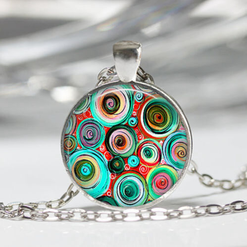 Aqua Circle Tibet silver Dome Glass Cabochon Necklace chain Pendant #27 
