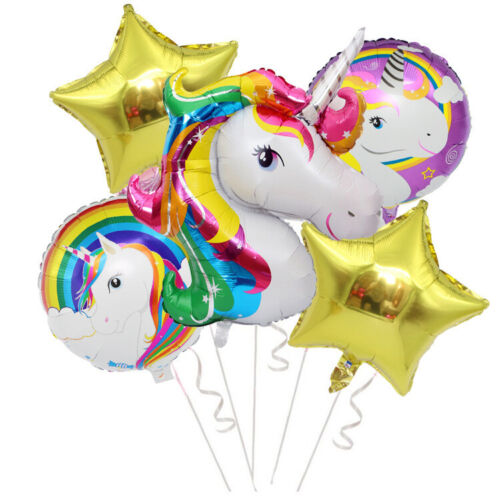 5pc Unicorn Star Rainbow Helium Foil Balloons Inflatable Wedding Birthday Party 