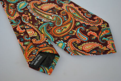 Frederick Thomas Designer Linen Funky Tie for Men Brown Multi Colour Paisley
