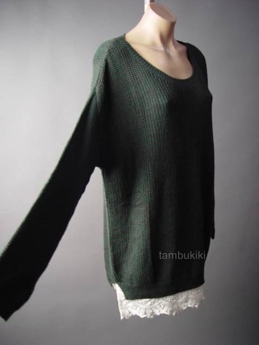 Earthy Boho Embroidered Lace Hem Casual Pullover Oversized 114 mv Sweater M L