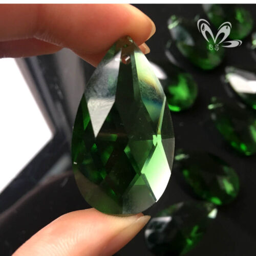 10Pc Green Faceted CRYSTAL Glass Drop Chandelier Prism Decor Pendant SUN CATCHER