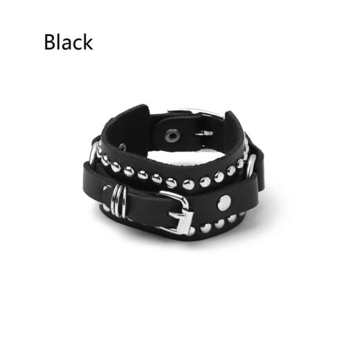 Style  Rivet Buckle Belt Men Bracelet Wrap Bangle Wristband Pu Leather Bangle 