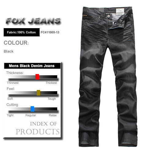 FOX JEANS Men/'s Augus Comfort Fit Black Denim Jeans SIZE 36