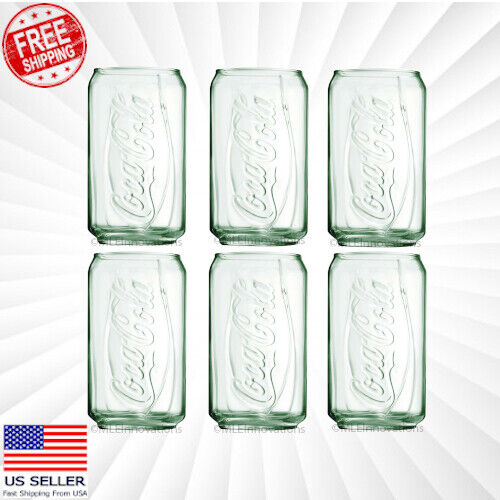 Coke Can Glass Genuine Coca-Cola Clear Green Drink Cup Vintage NEW 12 OZ Glasses
