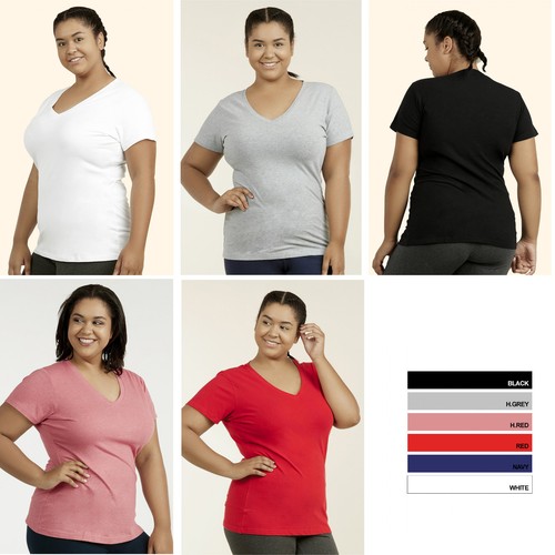 Women PLUS SIZE Short Long Sleeve Round V-Neck Cotton T-Shirt Top XL 2XL 3XL