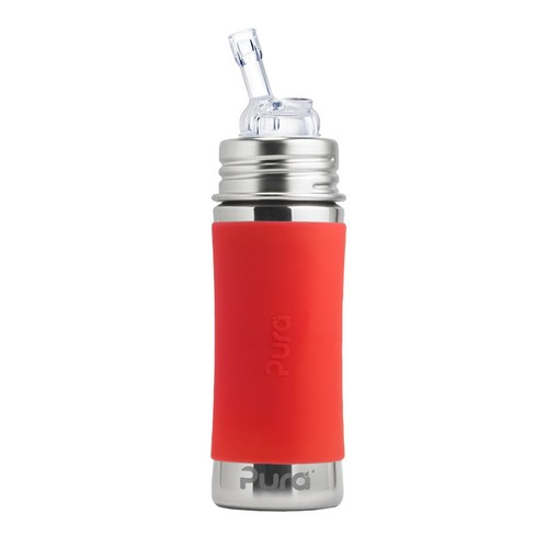 Pura Kiki 11oz Stainless Steel Baby Straw Cup Bottle Orange Sleeve Brand New