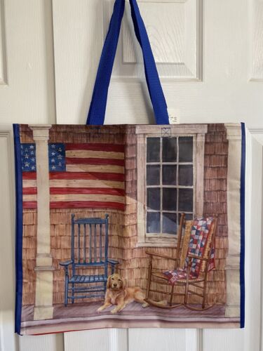 New Reusable Shopping Bag Golden Retriever American Flag Homegood Patriotic Tote