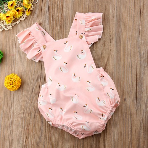 Newborn Toddler Kids Baby Girls Swan Romper Bodysuit Backless Sunsuit Outfits