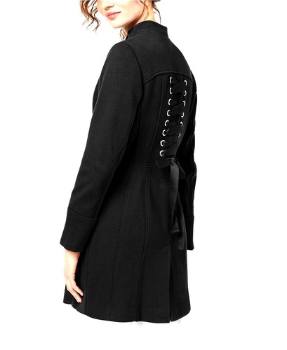 INC Women/'s Black Stand-Collar Ponté-Knit Laced Back Zip Coat Size L /& S $159