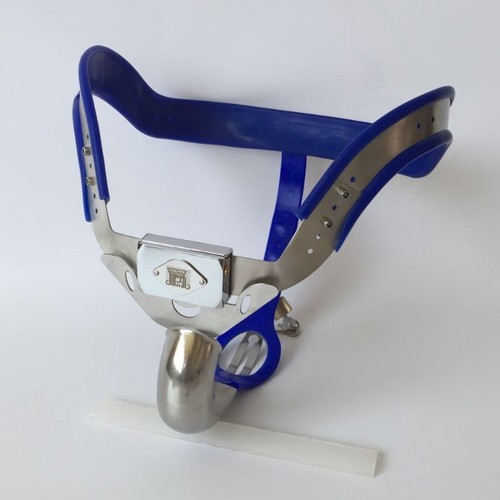 Complet Mâle Chasteté Ceinture Appareil Acier Inoxydable hauteur hip bleu 16