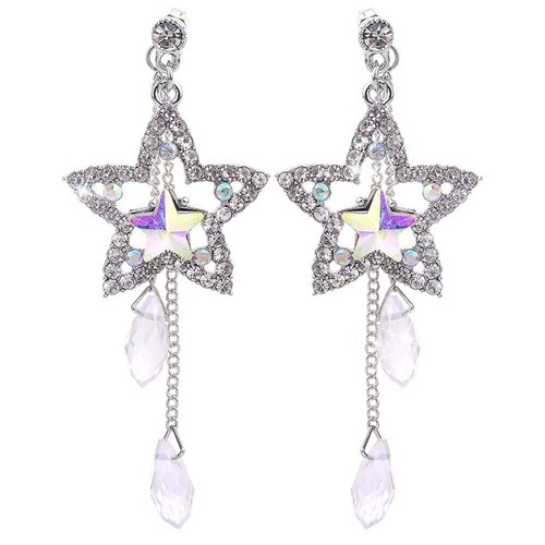 Women Star Rhinestone Long Tassel Earrings Chain Dangle Ear Stud Jewelry 8C
