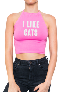 I LIK CATS HALTER TOP CROP BRA T SHIRT FESTIVAL TUMBLR HIPSTER FUN GRUNGE CUTE