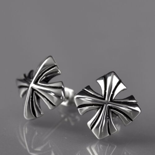 silver earrings cross flower-de-luce 316L stainless steel square stud fashion