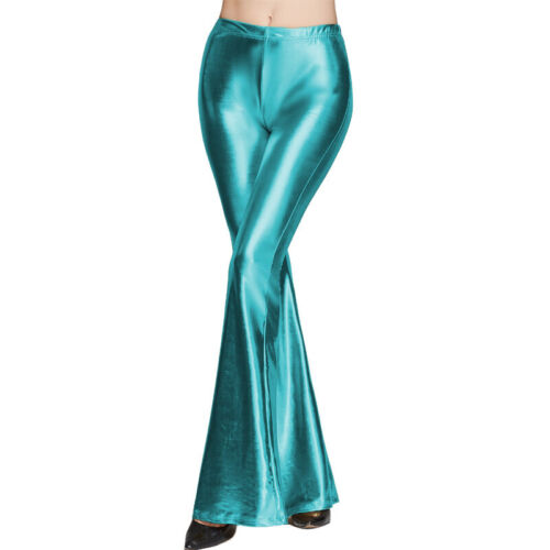 Fashion Women Shiny Lame Flare Leggings Bell Bottom Pants 70/'s Disco Clubwear NW