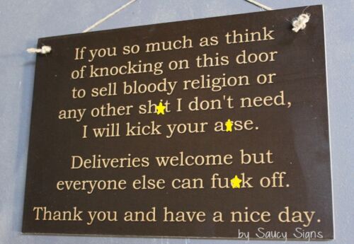 Door Knockers F*ck Off Kick Arse Sign deliveries warning no soliciting signs 