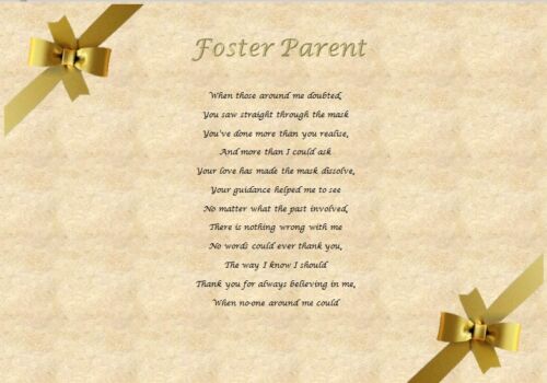 Laminated Gift Personalised Poem FOSTER PARENT GIFT