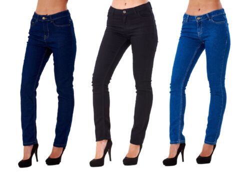 Femme Coupe Droite Jeans Mid Rise Noir Bleu Denim plus Plain-Ex High Street